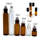 5 шт.упак., 1 мл, 2 мл, 3 мл, 5 мл, 10 мл, тонкий флакон из янтарного стекла, пробный образец флаконы для эфирных масел, с металлическимстеклянным шариком