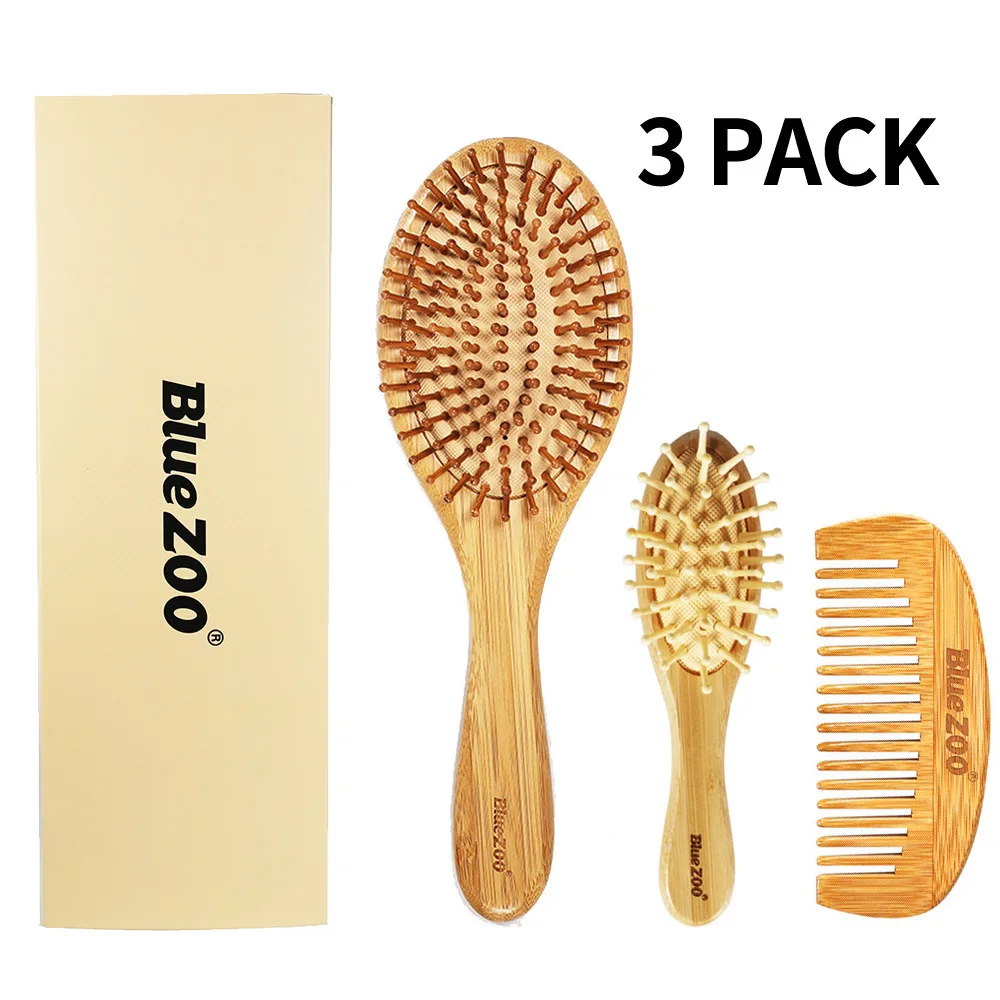 

BlueZOO Massage Cushion Cushion Comb Anti-Static Bamboo Bristles Needle Head Massage Comb Crescent Comb 3-Piece Gift for Father