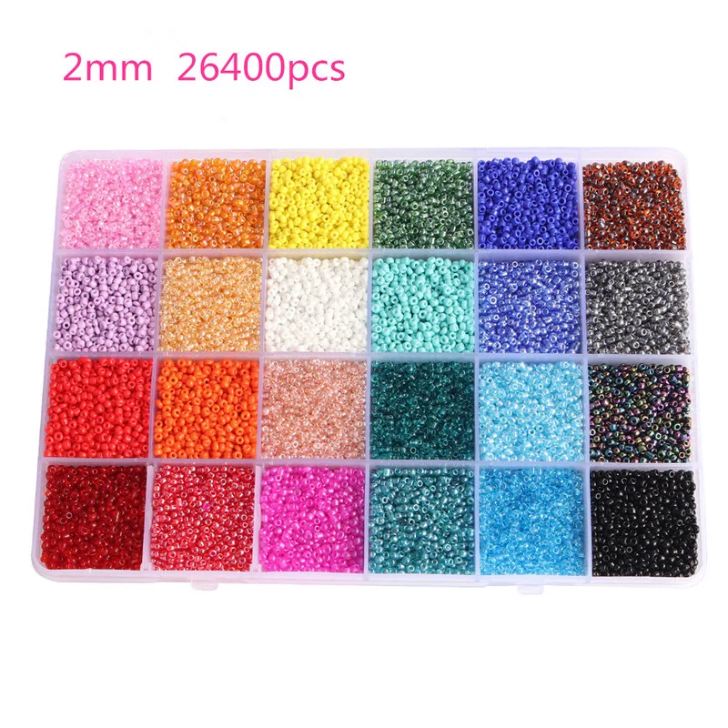 

26400PCS Glass Seed Spacer Beads Jewelry Making 24 Colors 2mm Round Colorful Millet Beads DIY Bracelet Necklace Beaded Material