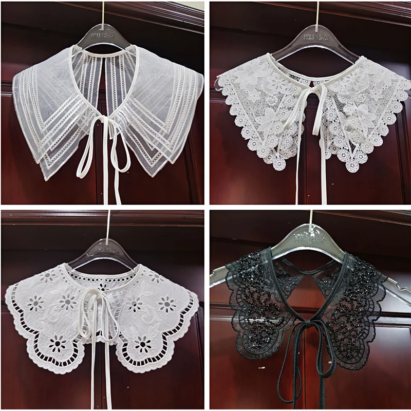 

2021 New 4 Styles Women Lace Fake Collar Cloud Shoulder False Doll Collar Shirt Detachable Collar Necklace Shawl Wrap