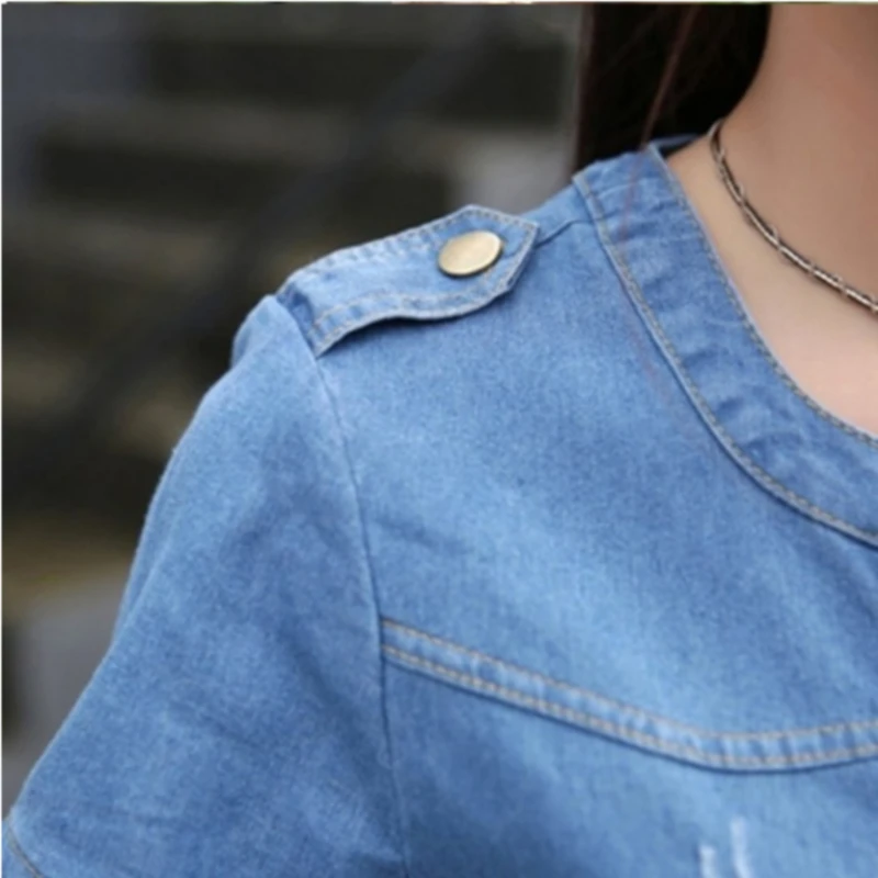 

Korean Denim Dress For Women 2021 New Summer Casual Jeans Dress With Button Pocket Sexy Denim Mini Dress Plus Size 5XL