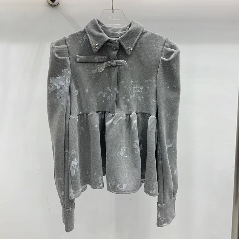 

SISPELL Casual Women's Suits Lapel Collar Puff Long Sleeve Patchwork Ruffle Top With High Waist Shorts Women's Casual Suits New