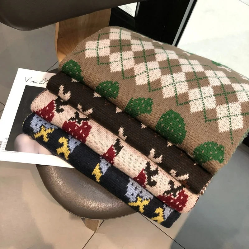 2021 мягкий и удобный женский Зимний вязаный шарф с принтом для студентов детей |