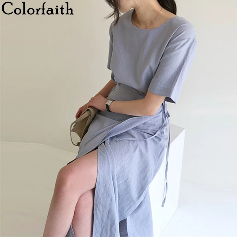 

Colorfaith/Новинка 2020 года; Женские летние платья; Однотонное повседневное модное винтажное Элегантное Длинное цельнокроеное Платье на шнуровк...