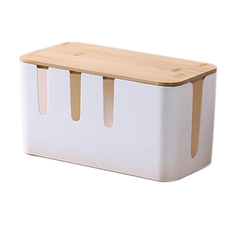 

Коробка для управления кабелем коробка со шнуром органайзер, деревянная крышка, кабельный органайзер коробка для настольного ТВ компьютер...