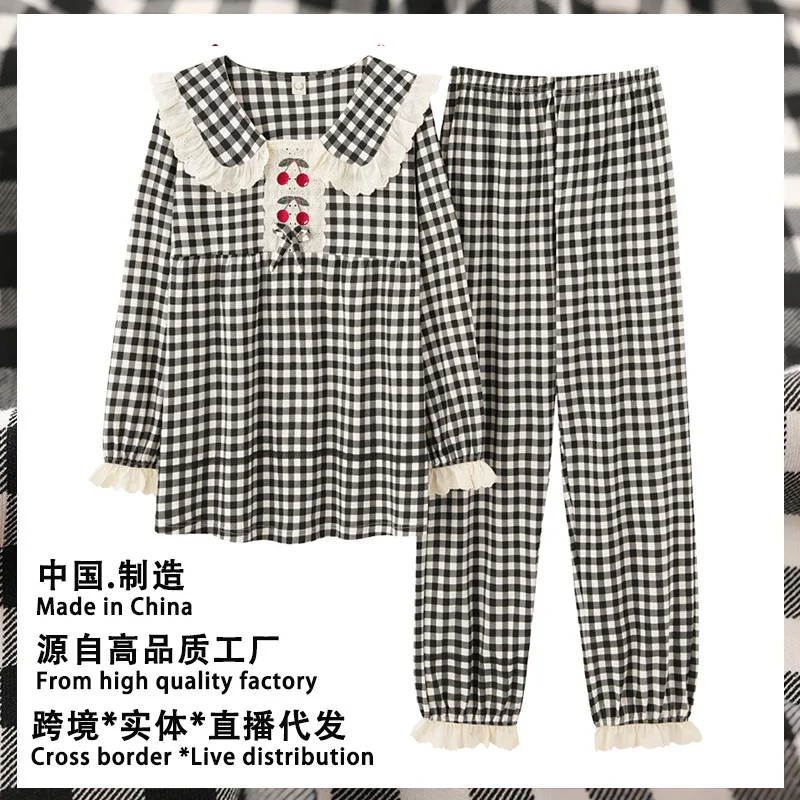 

Новинка 2022, осенне-зимняя Пижама, женский милый костюм принцессы с длинным рукавом, домашний костюм, серия в клетку