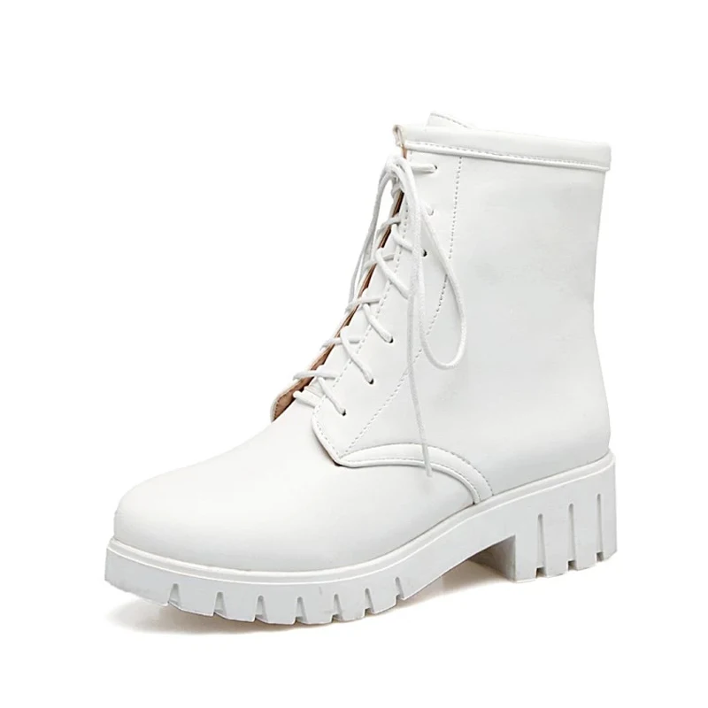 Plus Size 10 11 12 boots women shoes ankle for ladies woman winter Plain round head front lacing | Обувь