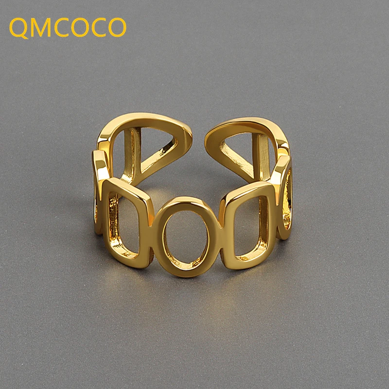 

QMCOCO минималистский 925 Серебряные кольца для женщин Модный креативный полый в вечерние подарки модное женское геометрическоесапфировое кол...