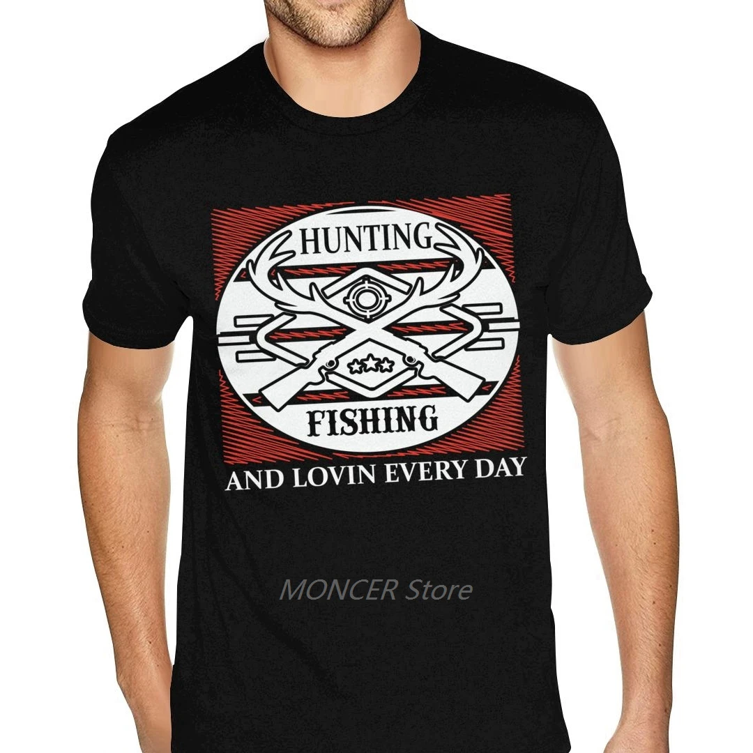 

Hunting And Loving Every Day Tees Men Simple Fashion Short Sleeved Mens Water Printed Shirt 80S Vintage Apparel