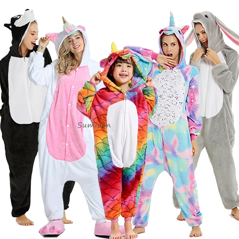 Пижама кигуруми в виде единорога для женщин и мужчин зимняя одежда сна животные