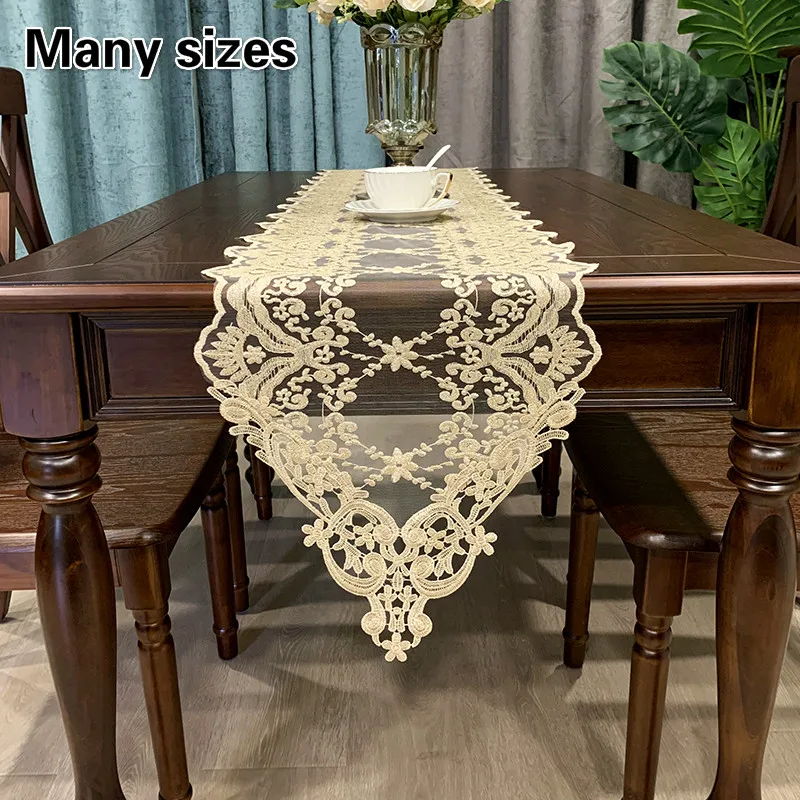 European Lace Embroidered Table Runner Mat Christmas Decoration TV Cabinet Piano Party Cover Cloth New Year Kitchen Tablecloth