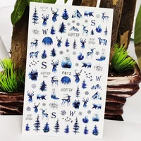autumn winter 3d nail stickers elk bear deer bird tree snowflake design manicure stickers decals nail art decoration accessories