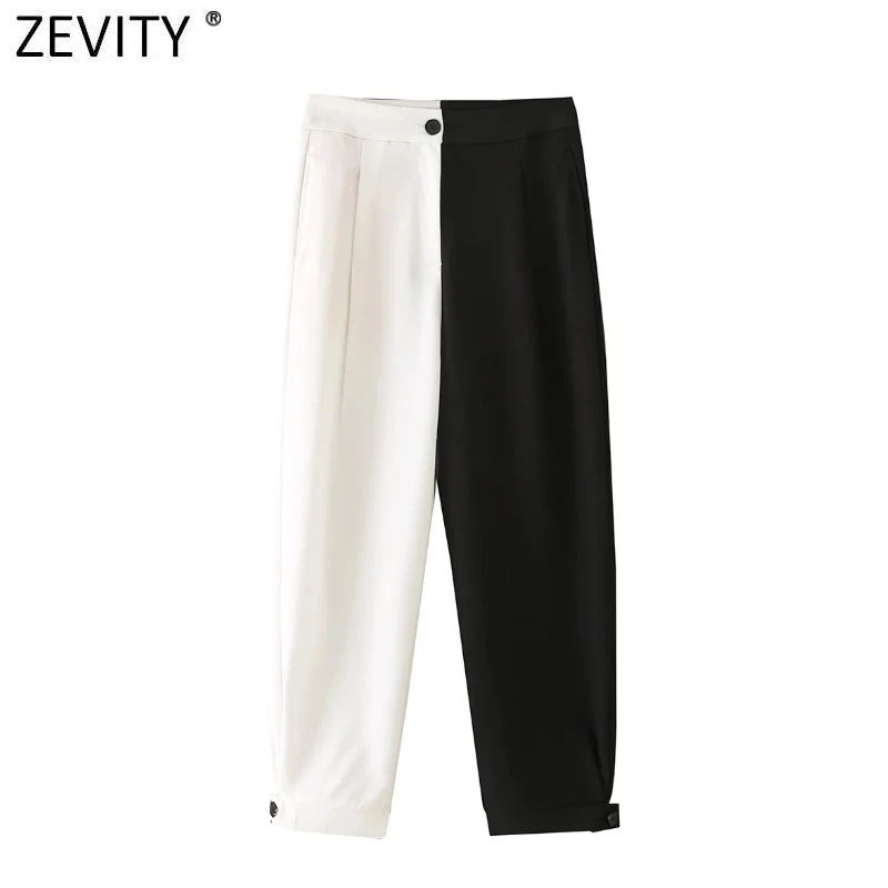 

Zevity 2021 Women Fashion Black White Patchwork Harem Pants Female Chic Retro Casual Calf Length Trousers Pantalones Mujer P1221