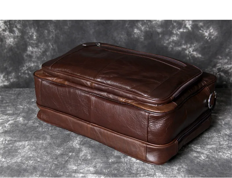 Retro high quality Genuine leather men's briefcase handbag casual simple natural leather large capacity laptop bag travel bag