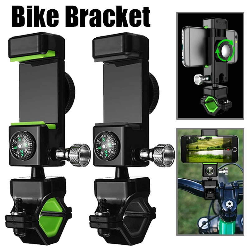 

1Pcs Compass Bicycle Phone Holder Black Green Bracket Adjustable Clip for Mountain Bikes Road Bike Motorcycles Electric Bicycles