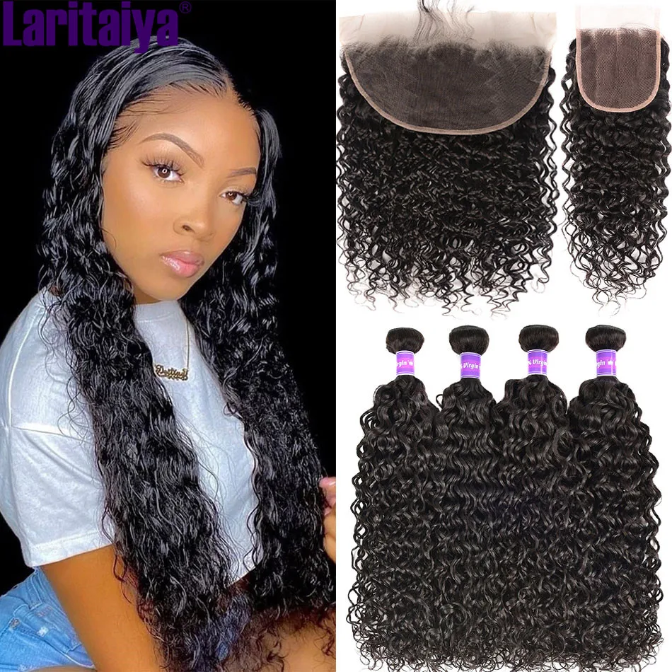 13x4 Transparent Lace Frontal With Bundles Peruvian Water Wave 100% Remy Human Hair Closure | Шиньоны и парики