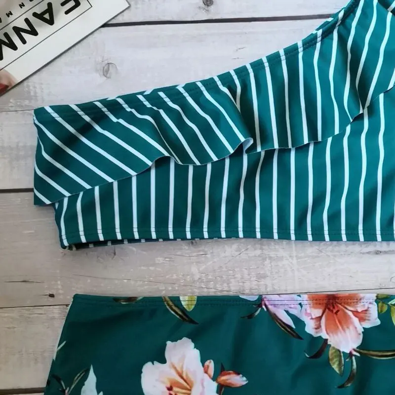 SE брендовый комплект бикини на одно плечо Цветочный купальник с высокой талией