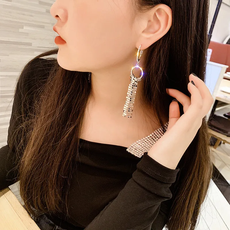 FYUAN длинные висячие серьги со стразами для женщин Bijoux золотистого и серебряного