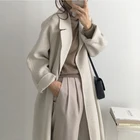 Женская Длинная шерстяная куртка, однотонный кардиган с длинными рукавами в Корейском стиле на осень, 2021