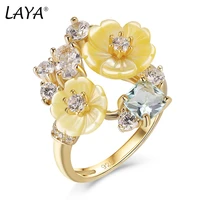 laya ring for women high quality zircon natural yellow shell flower 925 sterling silver anillos fashion jewelry 2022 trend