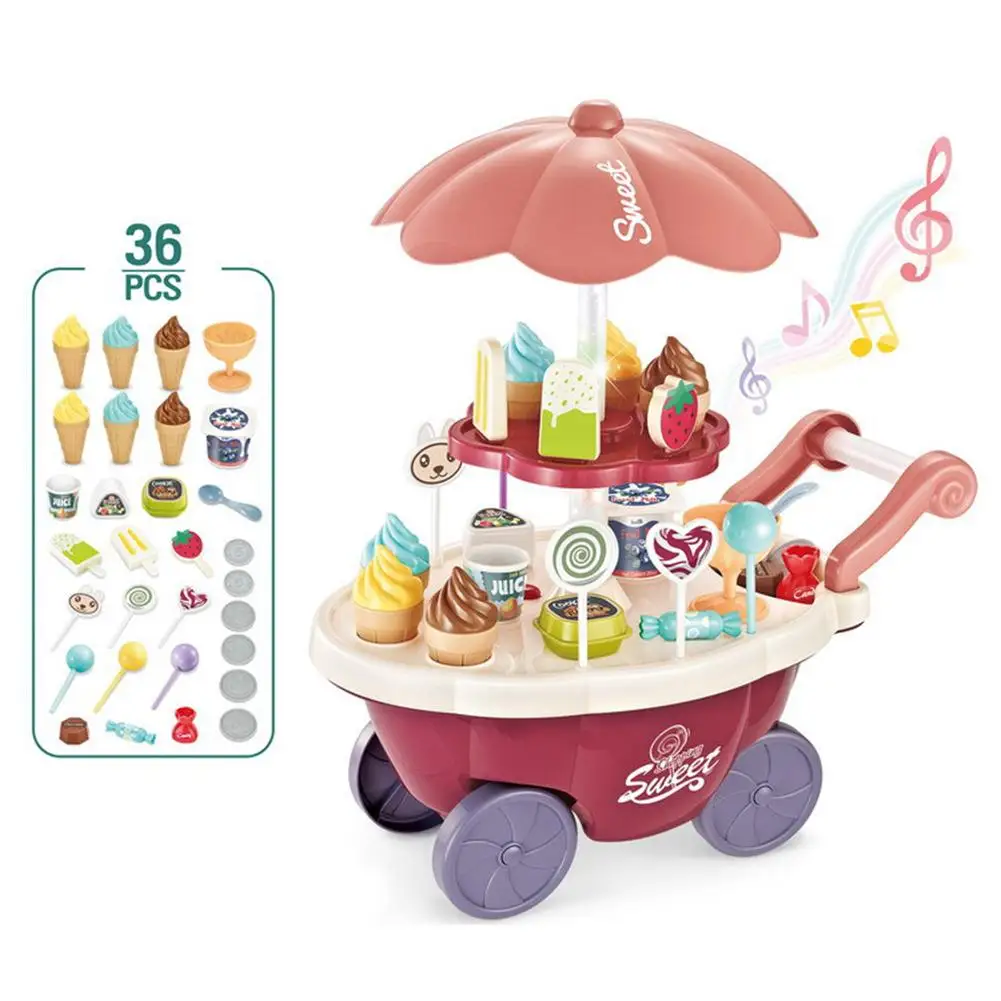 

DIY Assembly Simulation Ice Cream Trolley Model Music Kids Pretend Play Food Baby Infant Toy Food Birthday Christmas Gift