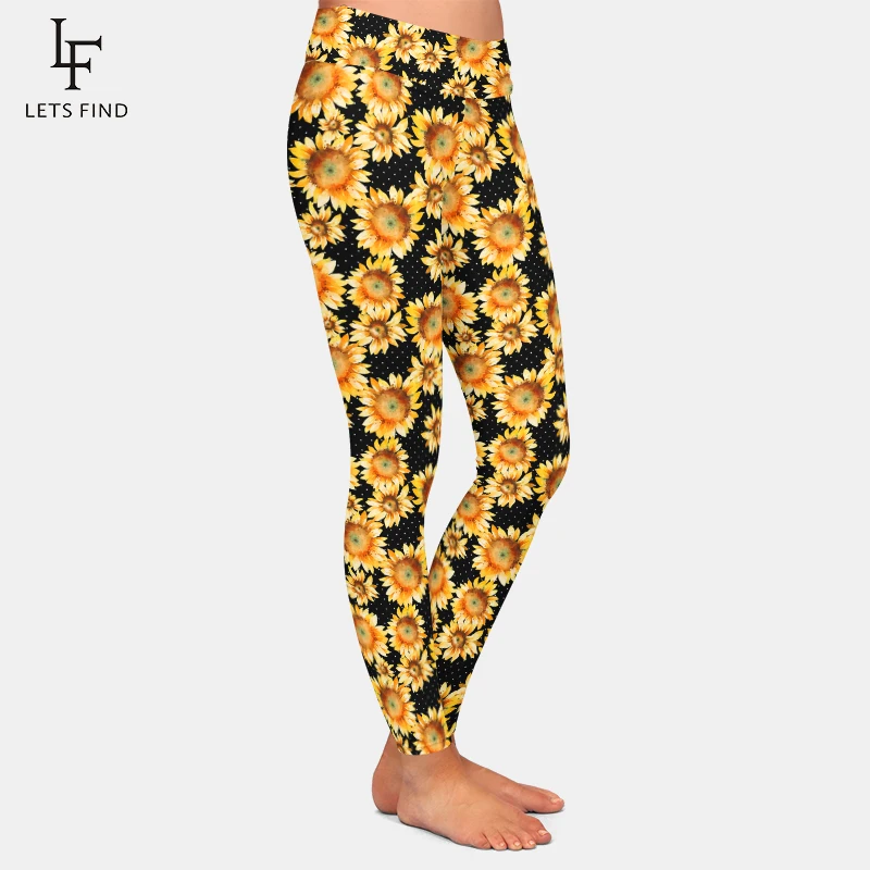 LETSFIND Casual Style High Waist Elastic Women Leggings Fashion 3D Sunflower Design Printing Fitness Women Leggings