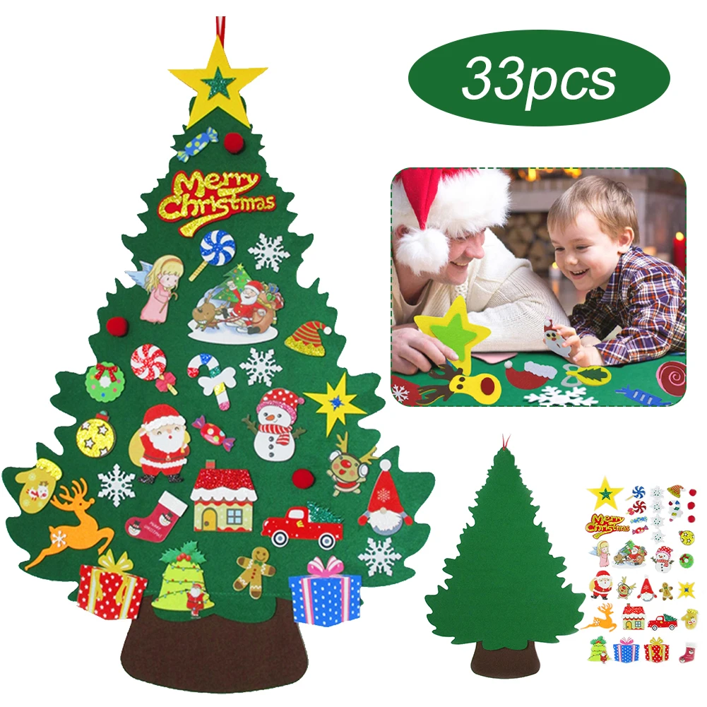 

DIY Xmas Tree Felt Christmas Tree with Detachable Ornaments Wall Hanging Xmas Party Decoration For Home Gifts for Kids Toddlers