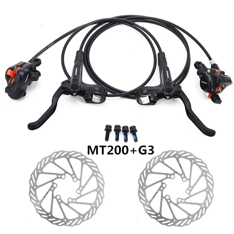 MT200 Pair and G3 SHIMANO MT200 Велосипедный Тормоз mtb Гидравлический дисковый тормоз набор тормозных тормозов муфта M315 обновленная версия тормоза и ротор G3/HS1/RT56 160 мм - Цвет: MT200 Pair and G3