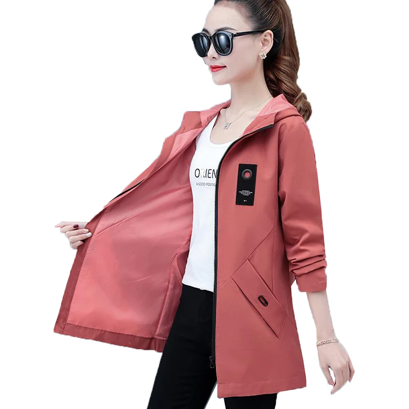 

Тренчкот женский средней длины на молнии, модная ветровка с капюшоном, верхняя одежда для студентов, весна-осень 2022