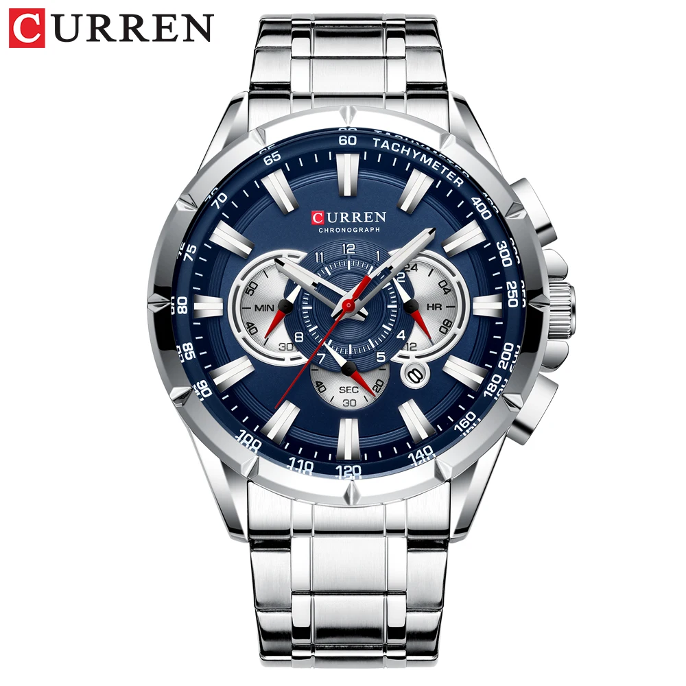 Silver Blue CURREN Модные Стильные Мужские кварцевые часы бизнес часы со стальным Ремешком мужские водонепроницаемые спортивные часы мужские часы Relogio Masculino - Цвет: Silver Blue