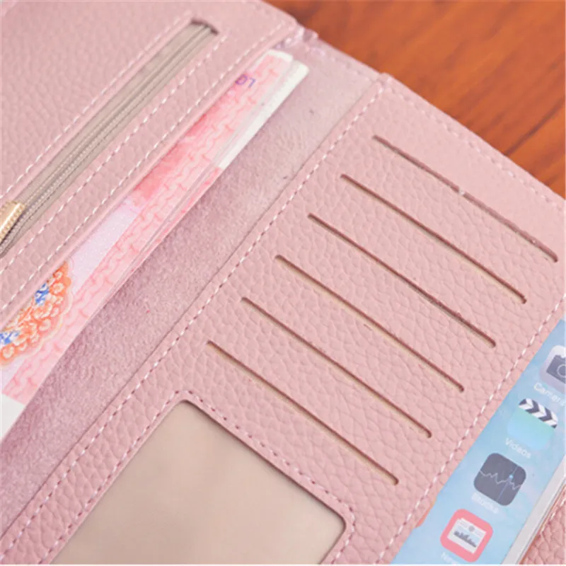 

Women Leather Long Wallet Cards Holder 3 Fold Envelope Purse Clutch Ladie Wallets Female Money Bag Coin Purse Carteira feminina