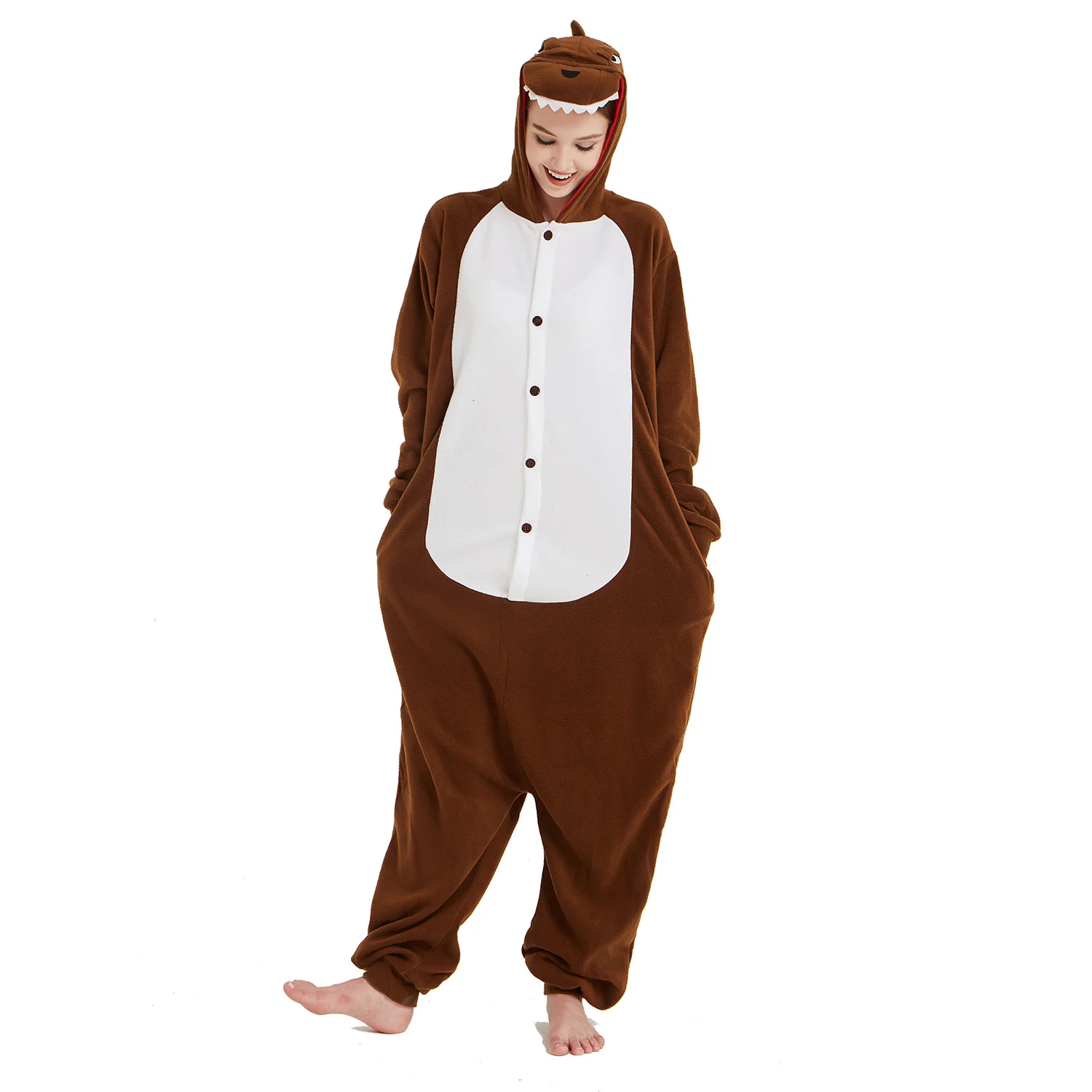 Пижама-комбинезон в виде динозавра для женщин и мужчин коричневая Пижама костюм