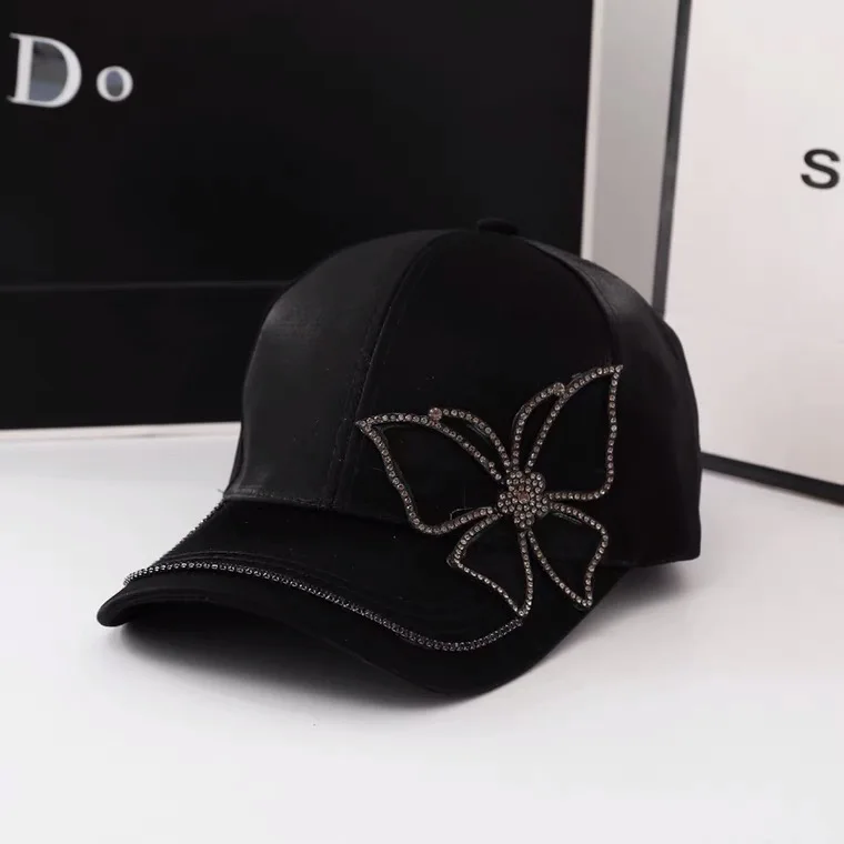 new arrival  spring summer lady baseball cap bling bling cute butterfly cap soft cotton UV protection outdoor sun hat