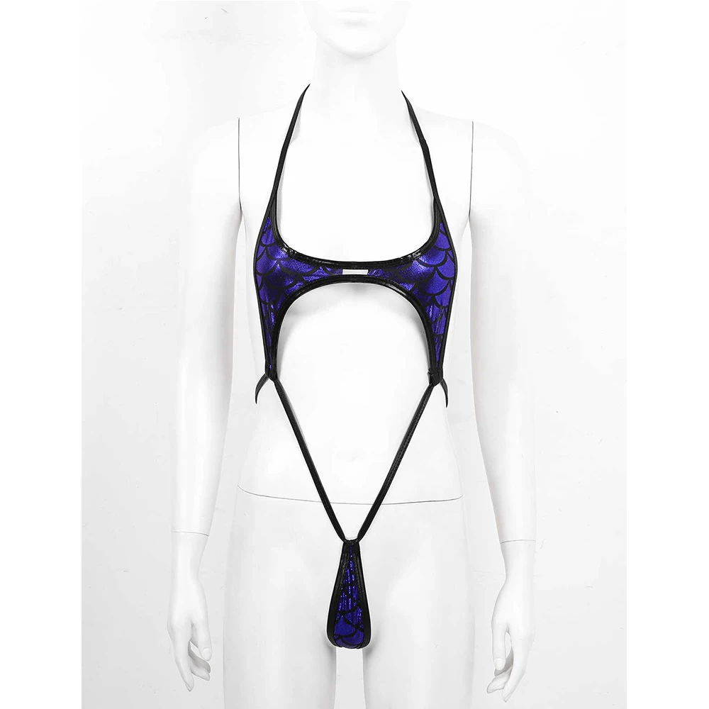 Женское блестящее Эротическое нижнее белье с металлическим принтом русалки и