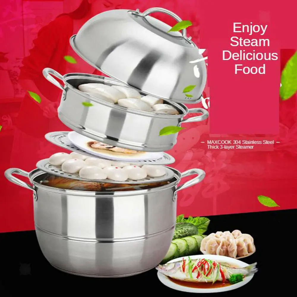 28 см Нержавеющая сталь 3-х уровневая/Слои Пароварка горшок Еда готовить двойной