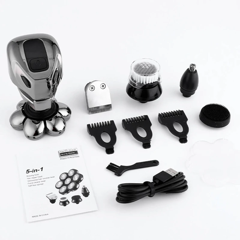 

CPDD Men's Electric Razor Bald 7 Heads Rotary LED Display Beard Nose Trimmer 5 in 1