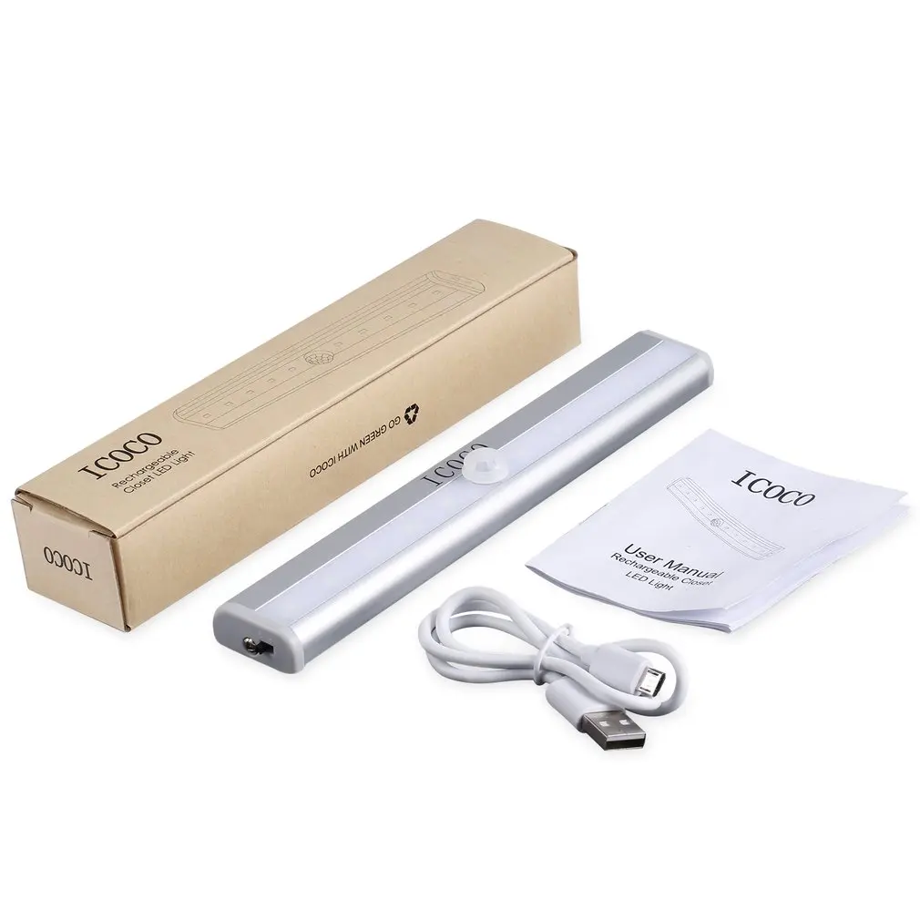 ICOCO Перезаряжаемые шкаф СВЕТОДИОДНЫЙ ночной Светильник восприятие движущихся