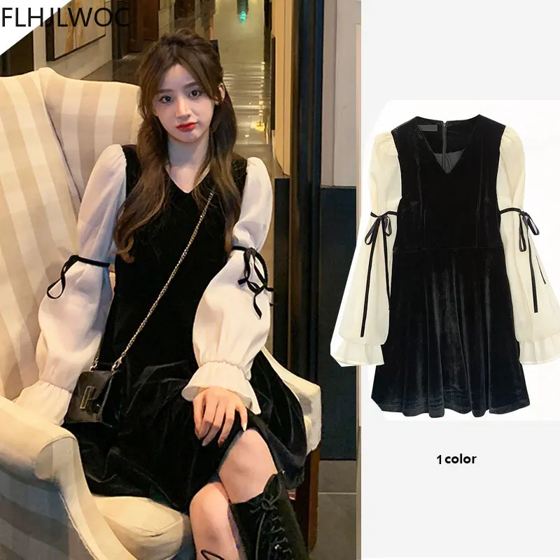 

Женское бархатное мини-платье, маленькое черное дизайнерское платье с бантом во французском стиле, весна-осень 2021