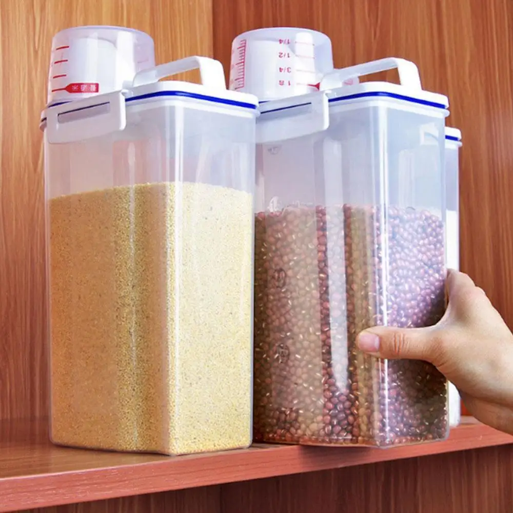 

Cereal Container Storage Rice Bucket Large Food PP Sugar Dry Cup Labels Clear Silicon Airtight Lids Kitchen Seal Flour Meas T5W4