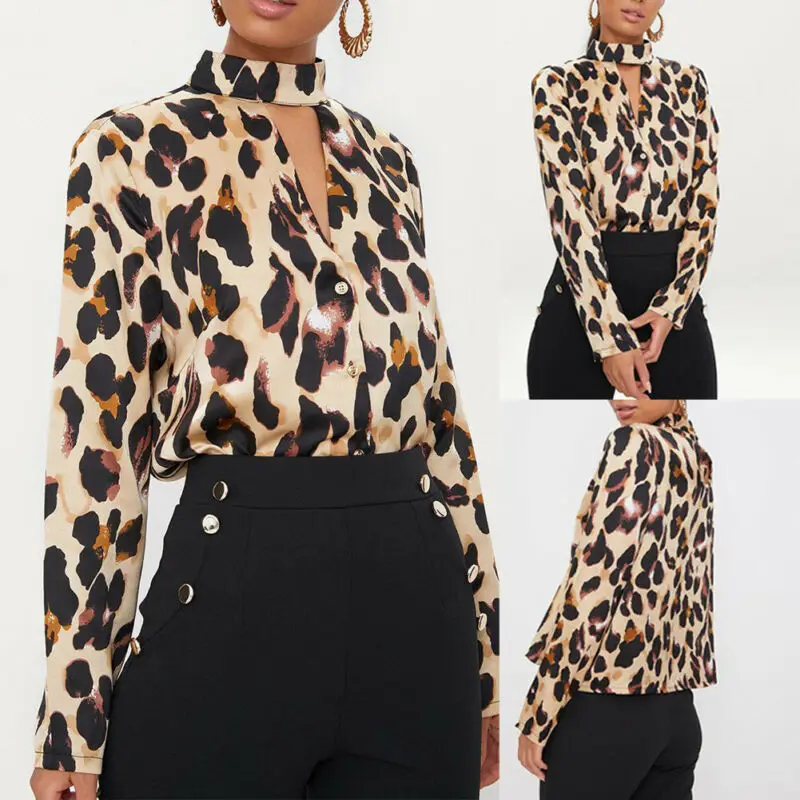 Женская футболка с полувырезом блузка леопардовым принтом Повседневная