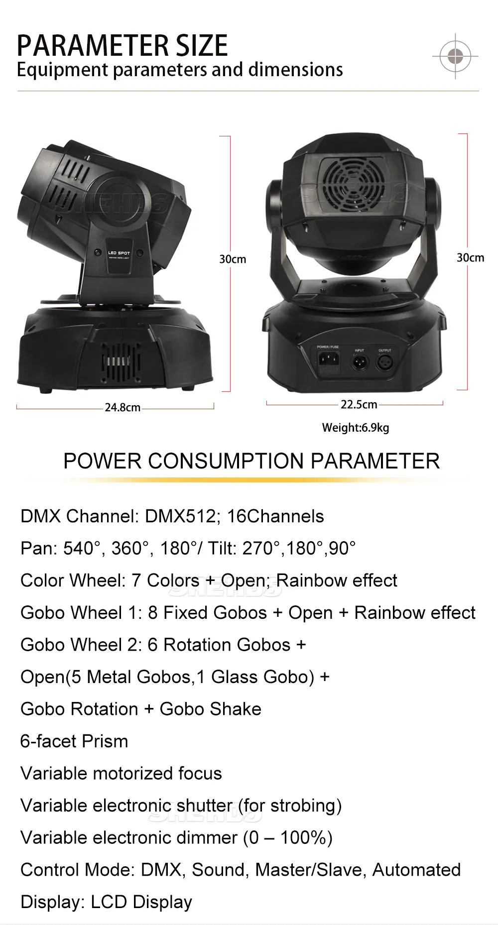 Светодиодный спот 90W с ЖК-дисплей Дисплей с 6 героев: призма DMX512 сценический эффект освещения для DJ диско вечерние танцпол Быстрая