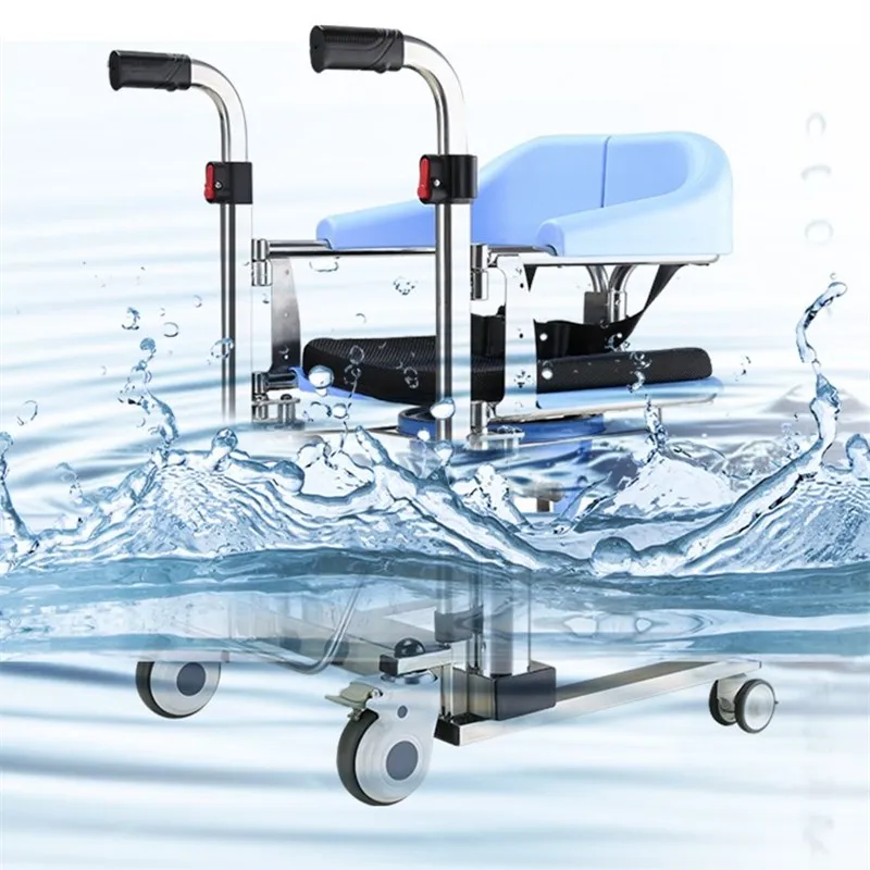 

Patient Transfer Chair Stainless Double Hydraulic Adjuatable Height Commode Wheelchair Booster Bath Chair