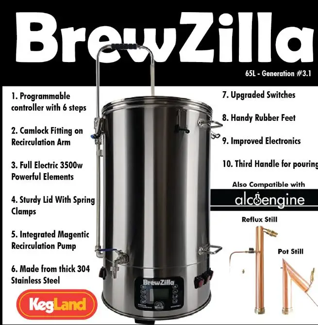 Все в одном пивоварня BREWZILLA 65L-GEN.3.1