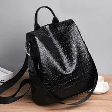 Embossing Alligator Women Backpack Large Female Back Bag Crocodile PU Leather Travel Bags Teenage Girl School Bag