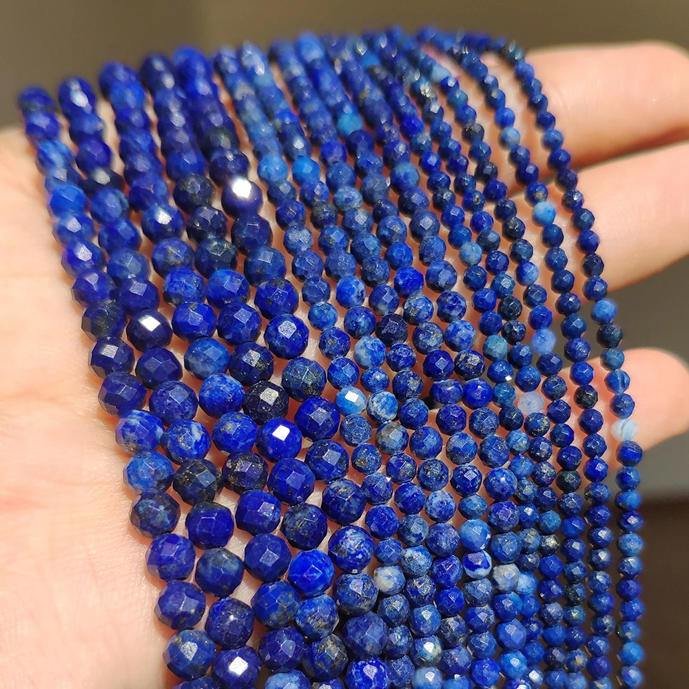 

Blue Lapis Lazuli Bead Faceted Natural Stone Round Loose DIY Beads for Jewelry Making Handmade Bracelet 15inch 2/3/4mm