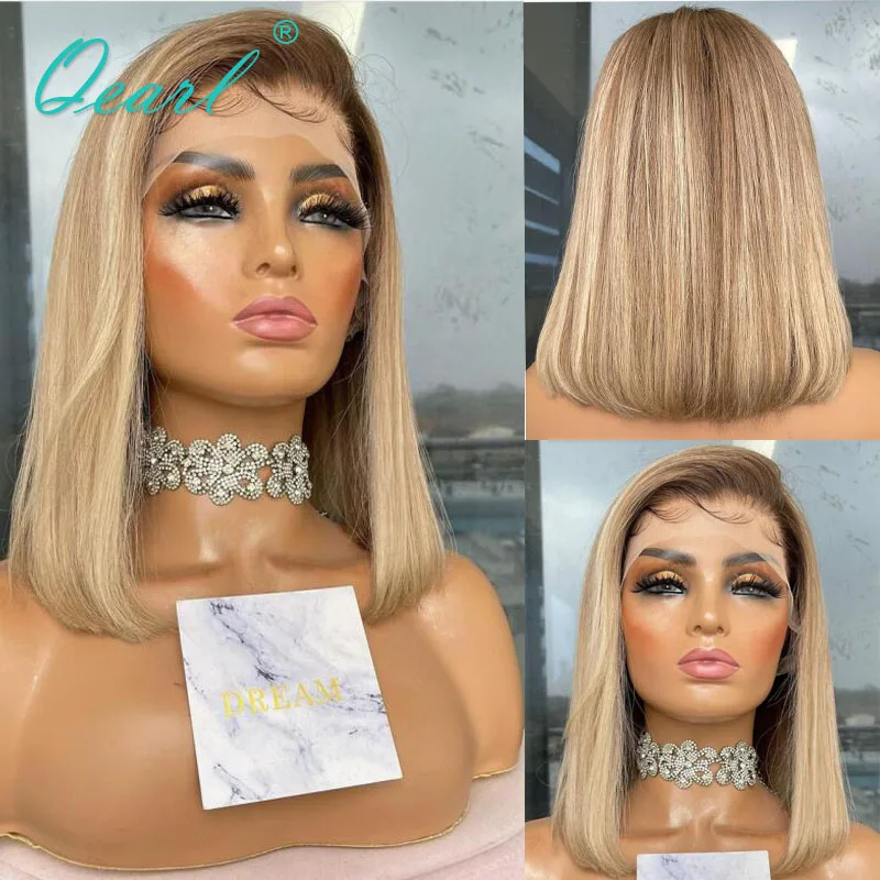 

Blonde Brown Highlights Lace Front Wig for Women Human Hair 13x4/13x6 Straight Short Bob Lace Frontal Wigs Remy Hair 150% Qearl