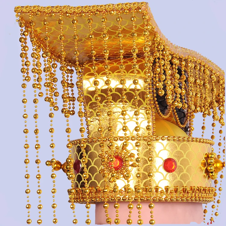 Золото взрослых шапка императора древней китайской шляпа Qin Empire Crown Винтаж ТВ