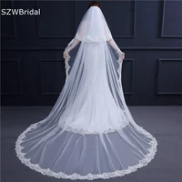 new arrival lace appliques two layer bridal veils velo de novia wedding accessories sexy cathedral wedding veil casamento