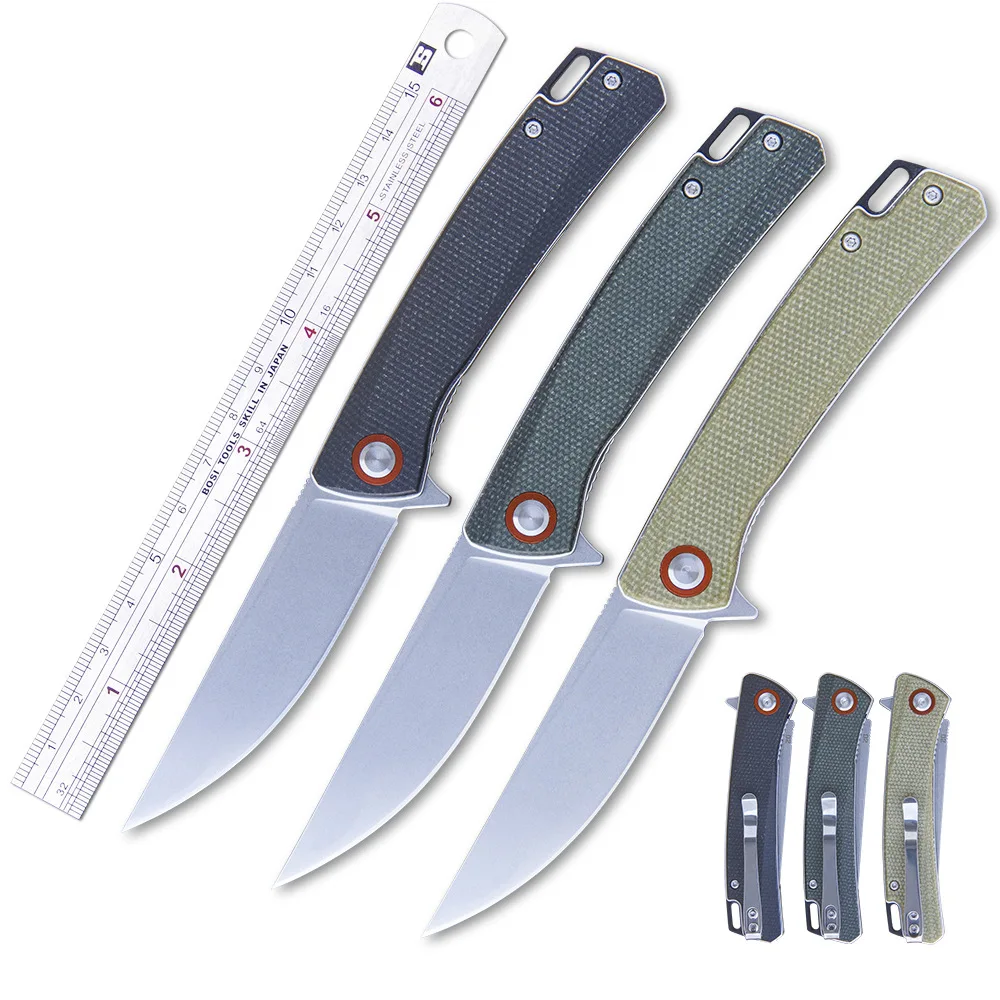 

TUNAFIRE GT959 Pocket Folding Knives Linen Handle D2 Steel Survival Knife Outdoor EDC Tool Ball Bearing Multi Camping Knife