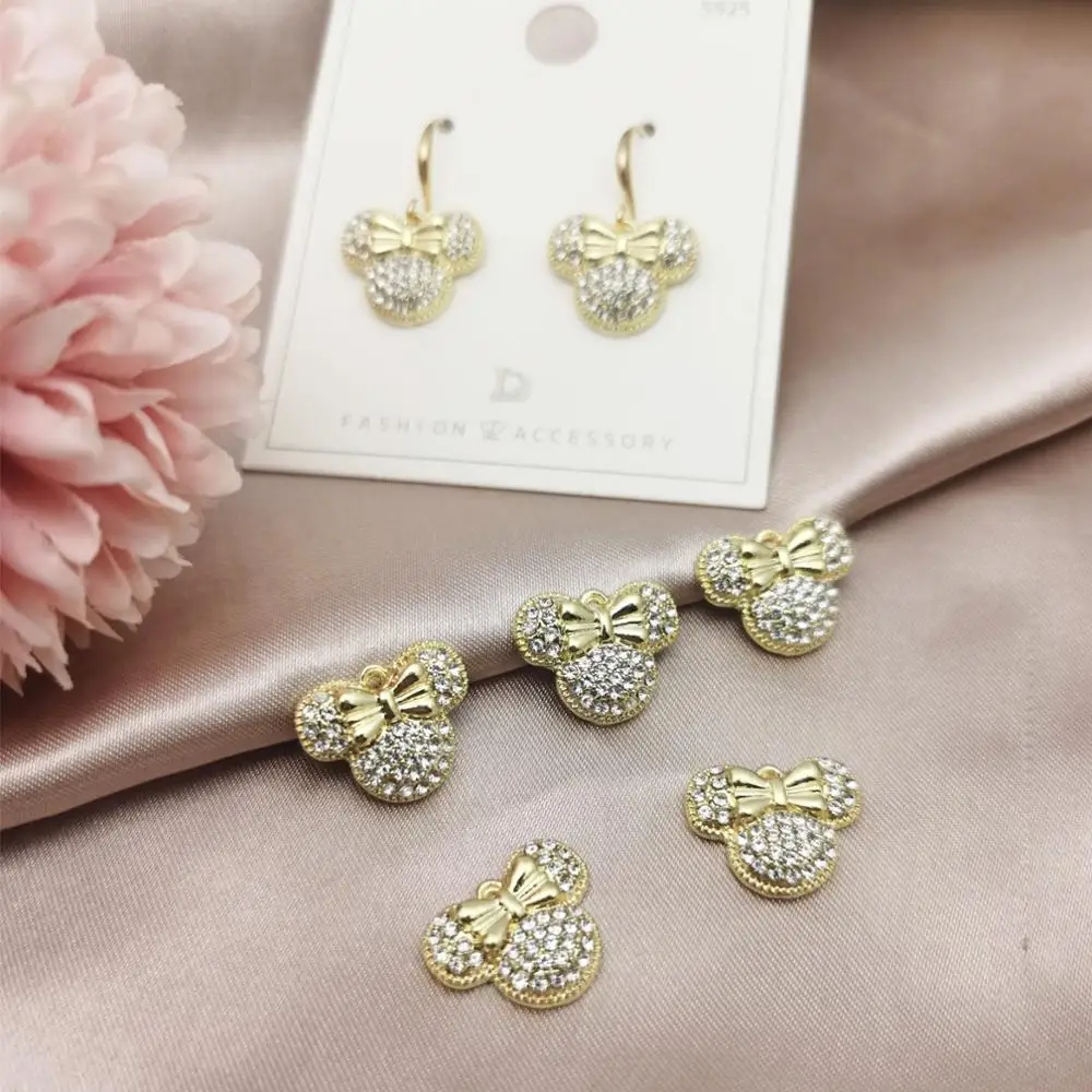 

Lizz 10pcs Shinny Cute Mouse Head Charms Mickey With Crystals Simple Pendants Jewelry Birthday Gift Accessories Craft Wholesale